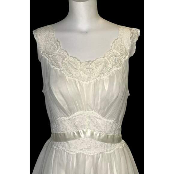 VTG Vanity Fair 60s Ivory Tricot Nylon Lace Chiffon Nightgown Peignoir Set Sz 34 - Picture 14 of 16
